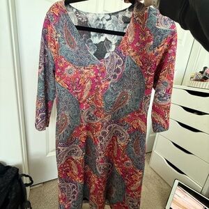 White House Black Market Multicolor Paisley Long Sleeve Dress